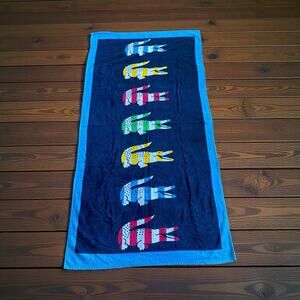 Lacoste 100% Cotton Beach Towel, 35.5" X 70" Blue With Crocodiles Oversized Pool